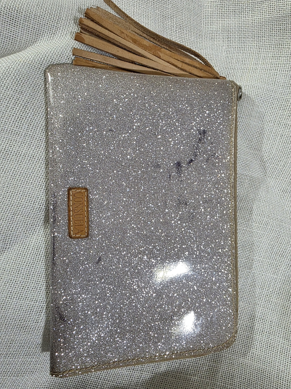 Consuela Glitter Clutch Zip Pouch Sparkle Tassel Bag - Picture 3 of 12